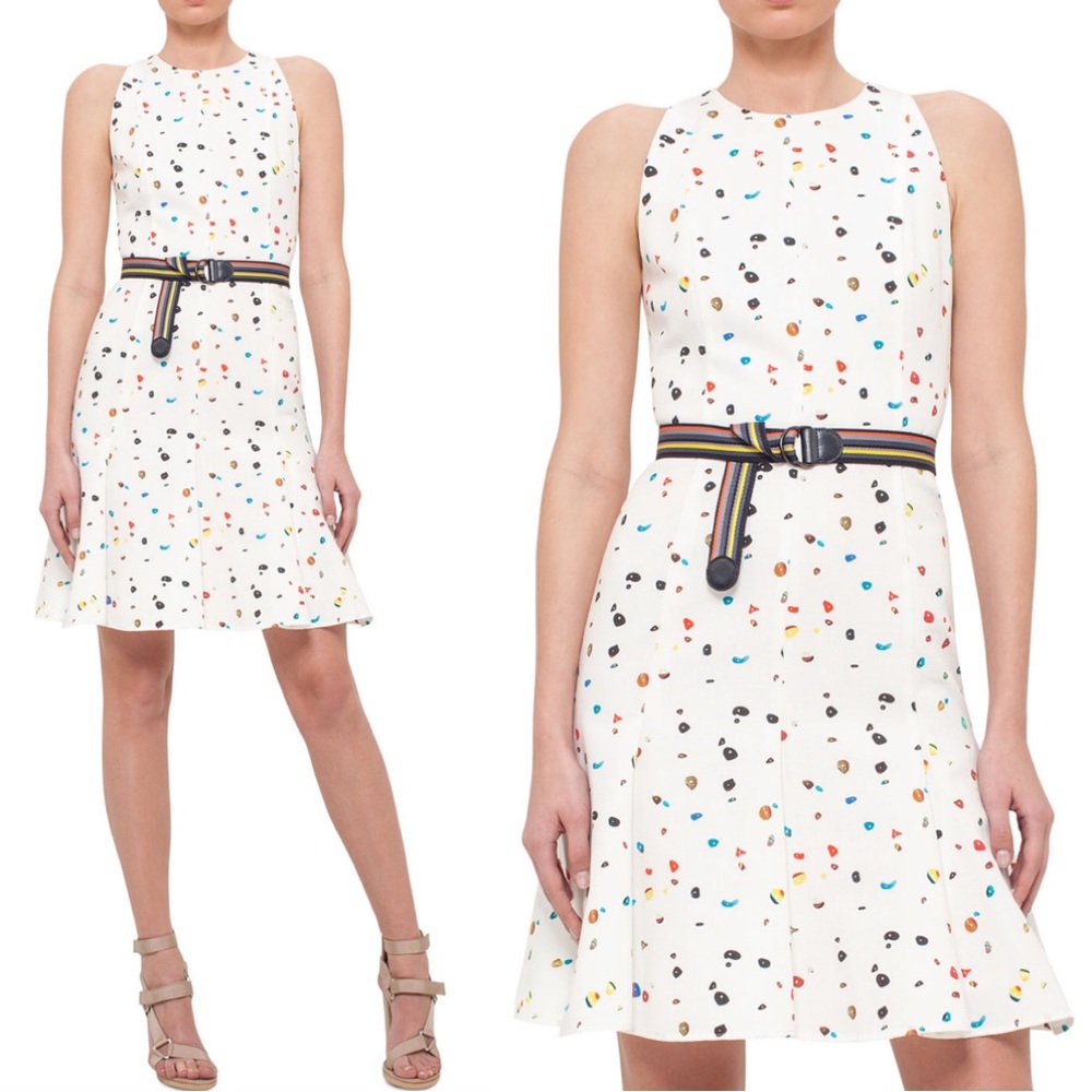 Akris Punto Boulder-Print Flounce-Hem Belted Dress